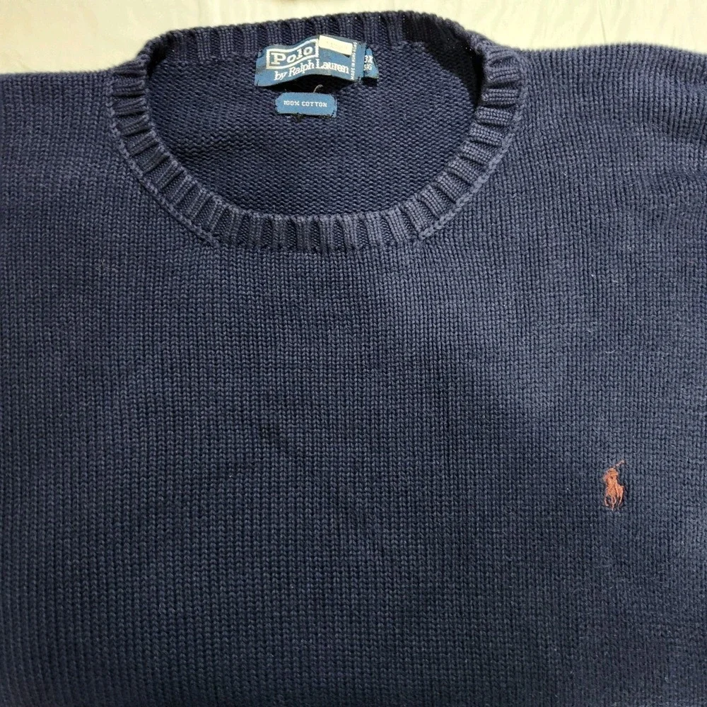 Vintage Polo Ralph Lauren Knit Sweater Mens Size 3XL‎ Navy Blue Red Pony